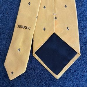 Ferrari Men’s Tie - Yellow with Blue Logo - 100% Silk - Made in Italy